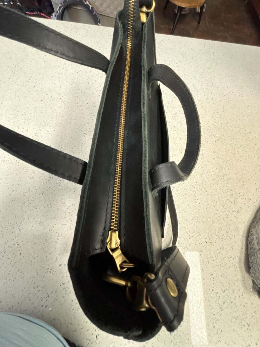 Black Leather Crossbody Tote Bag - Minimalist Everyday Style - Picture 5 of 13